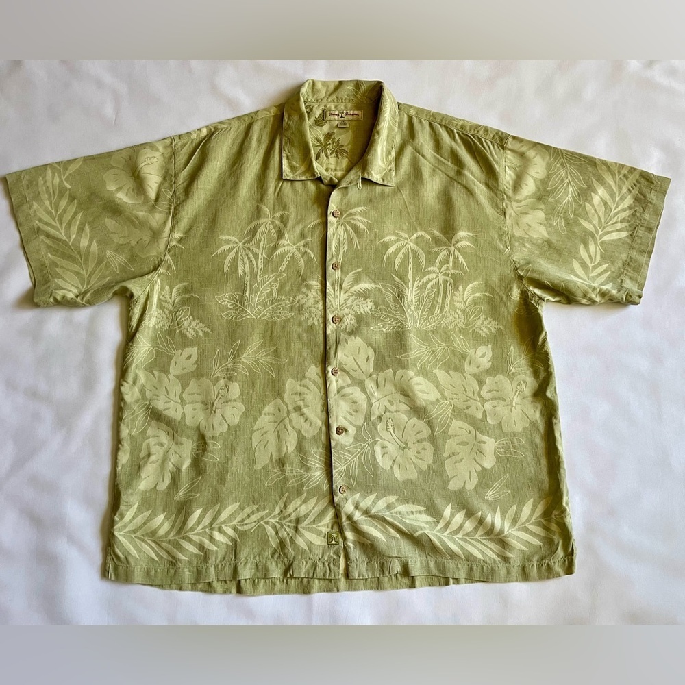 Tommy Bahama Men’s 100% Silk Green Tropical Palm Print Button Down Shirt 2XL